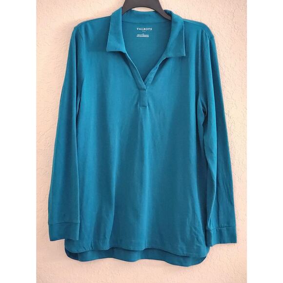 TOP/BLOUSE-TALBOTS-Green Turquoise-Pullover-Long Sleeves-Round Hem-Size Large - Picture 1 of 13